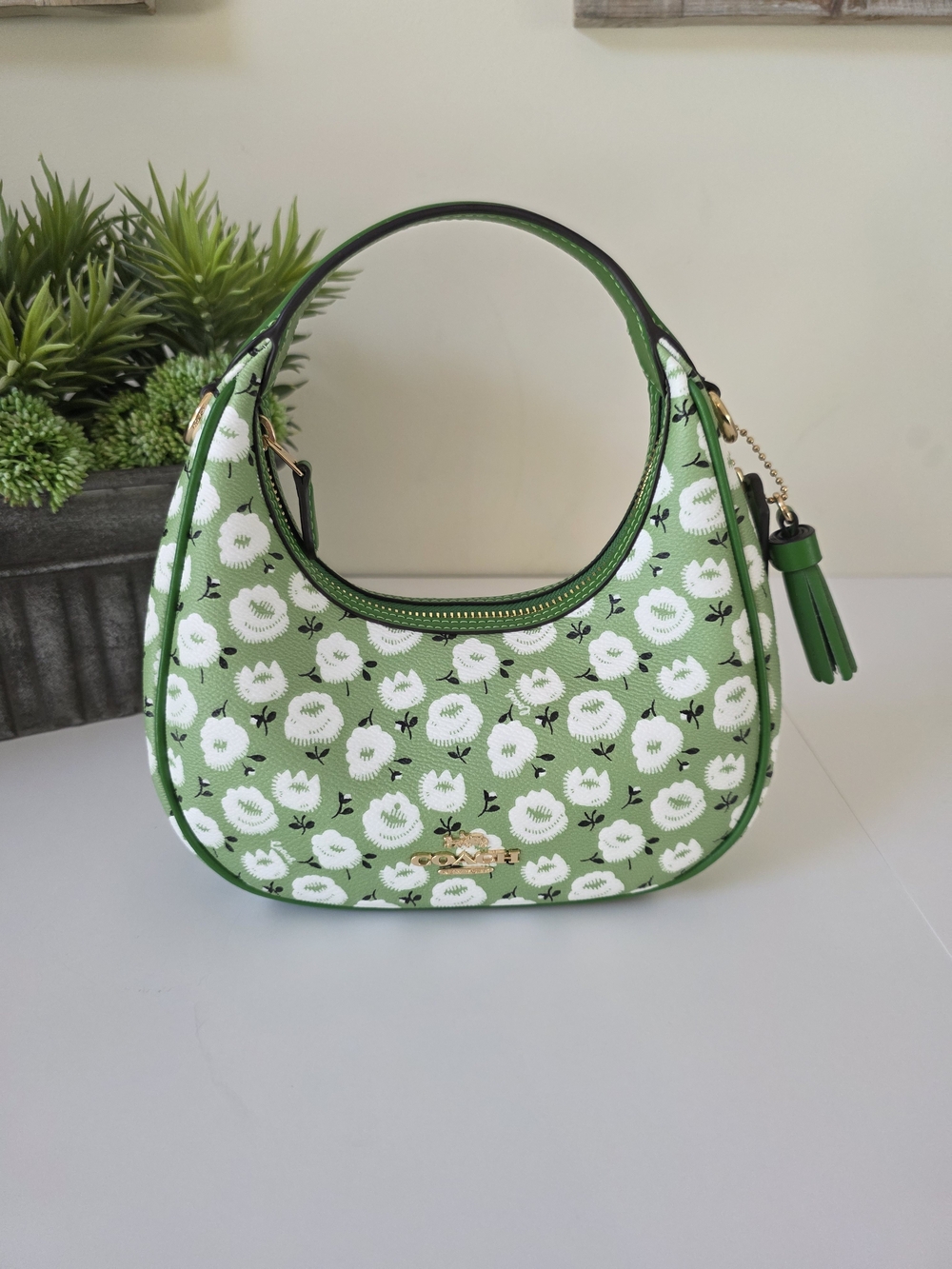 Coach Mini Carmen Kelly Green Floral Coated Canvas Crossbody + Charm New - Picture 9 of 16